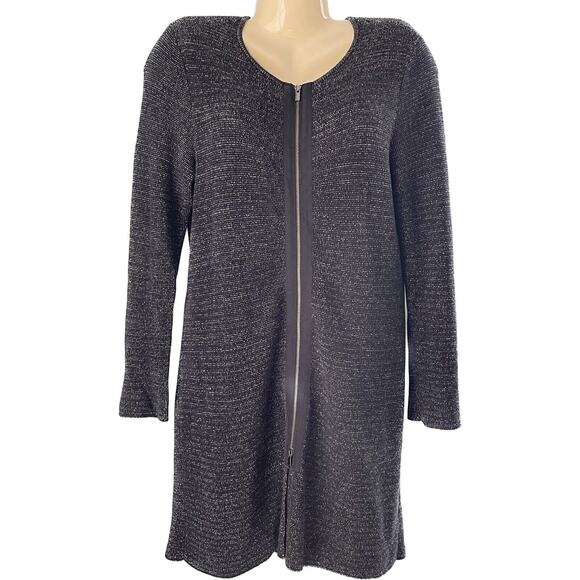 Talbots M Petite Black Gray marled Long zip Cardigan Sweater - Picture 1 of 9